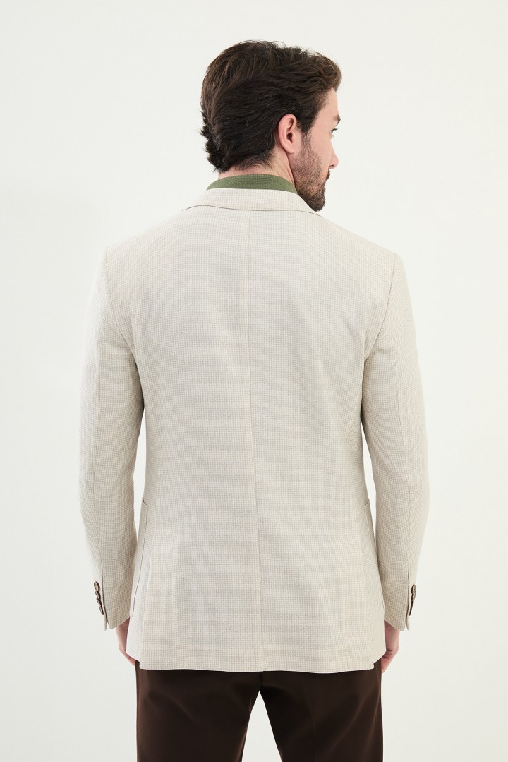 Beige Color Check Pattern Design Casual Men's Blazer