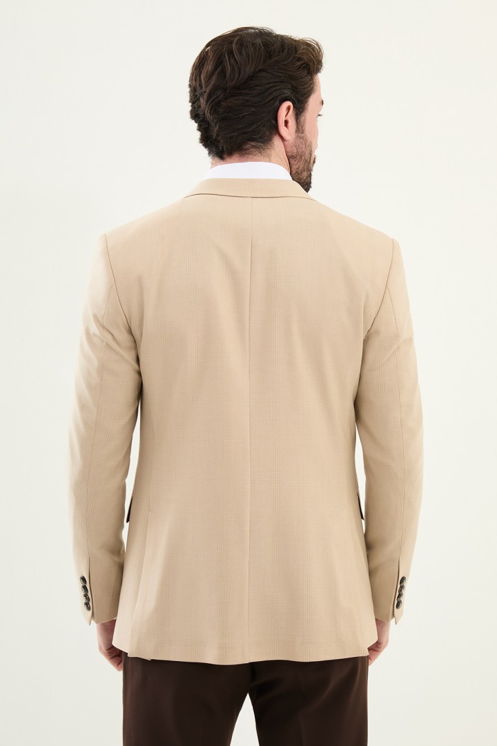 Beige Color Check Pattern Classic Men's Blazer