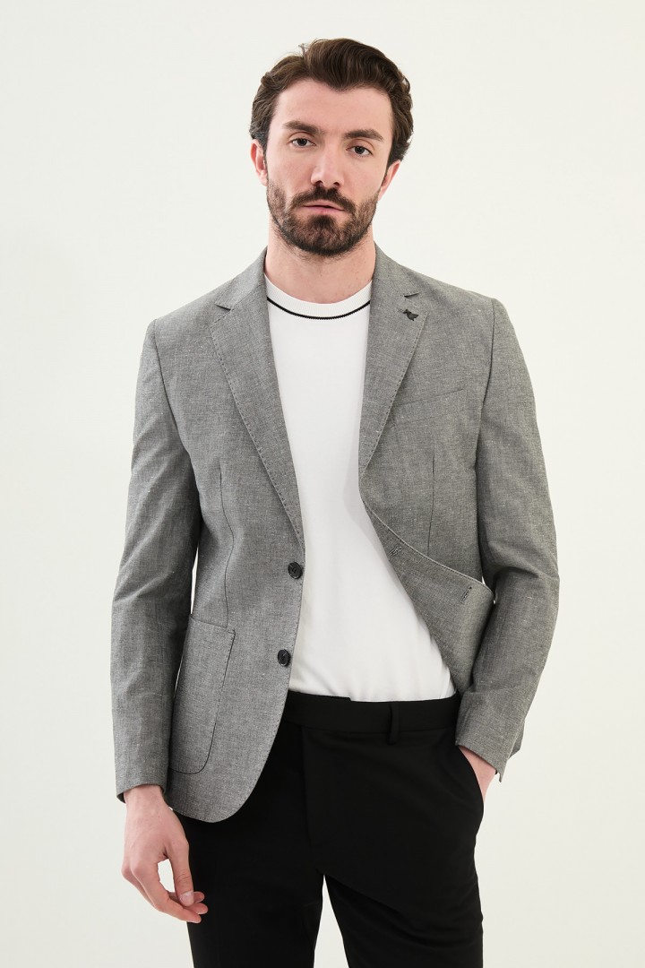 Black Color Casual Linen Men's Blazer