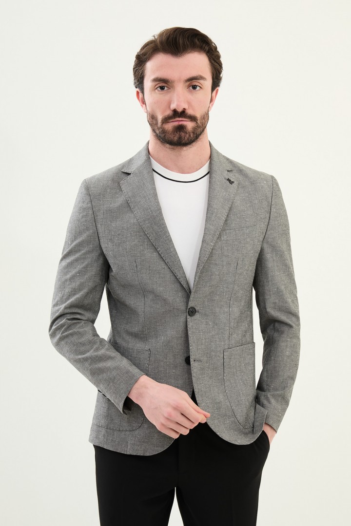 Black Color Casual Linen Men's Blazer