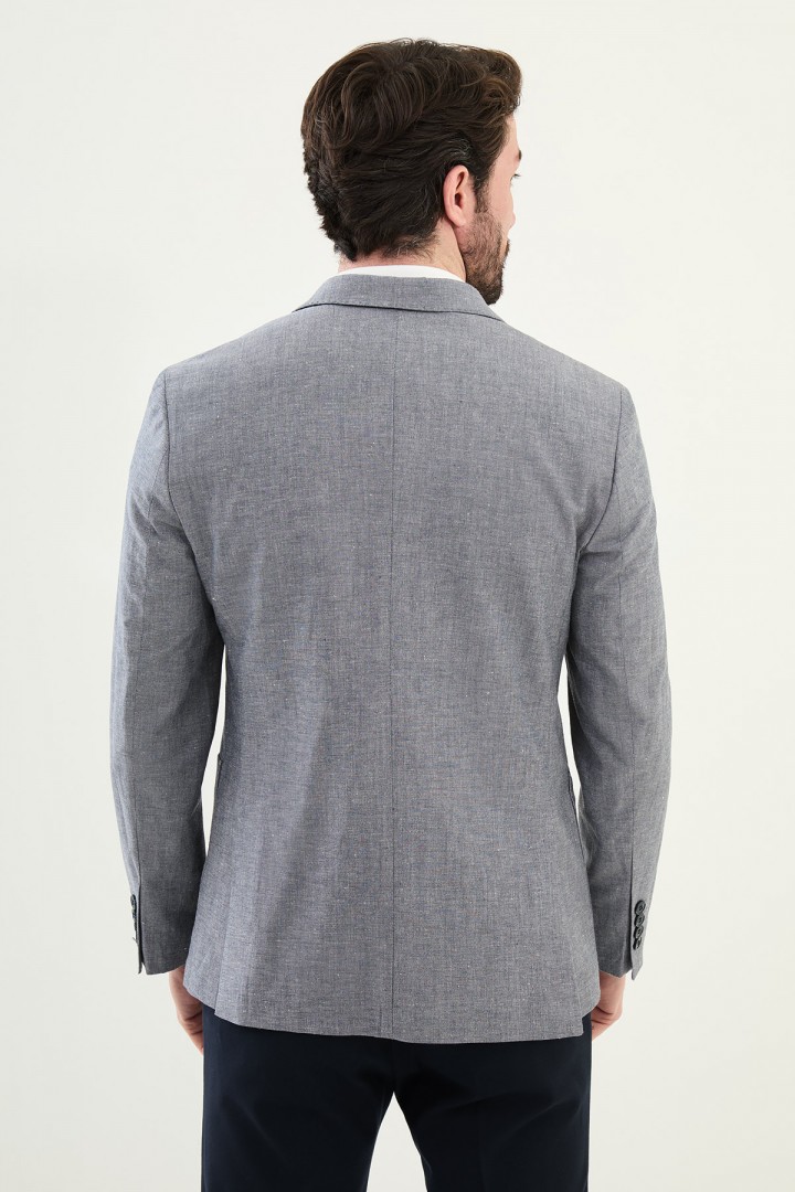 Dark Blue Color Casual Linen Men's Blazer