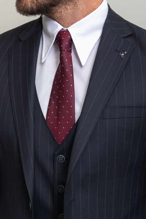 Black Color Striped Design Classic Premium Wool Suit