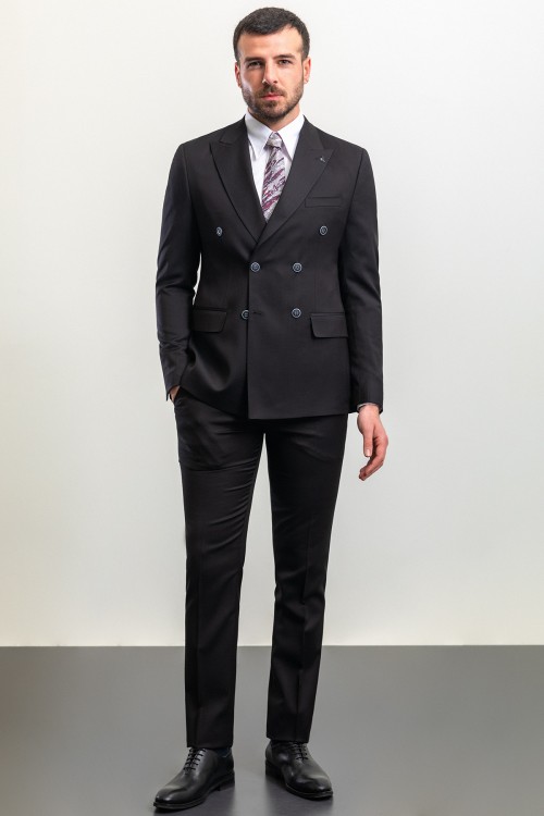 Black Color Double Breasted Design Classic Premium Wool Suit