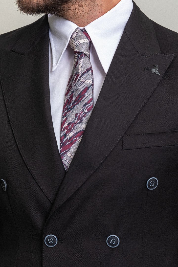 Black Color Double Breasted Design Classic Premium Wool Suit