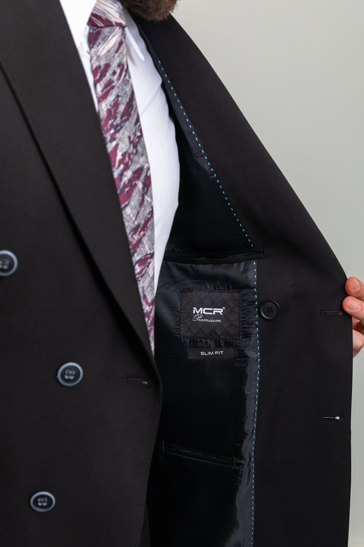 Black Color Double Breasted Design Classic Premium Wool Suit