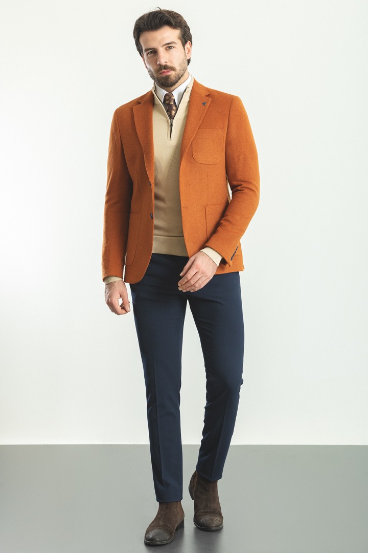 Tile Color Hanging Pocket Design Classic Premium Wool Blazer