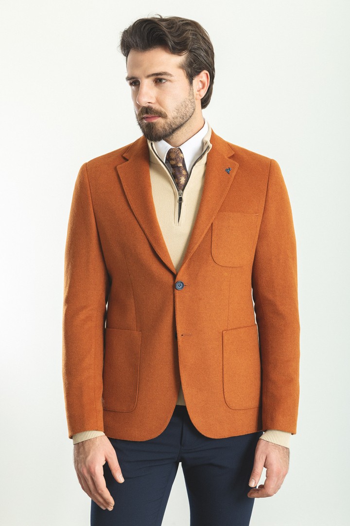 Tile Color Hanging Pocket Design Classic Premium Wool Blazer