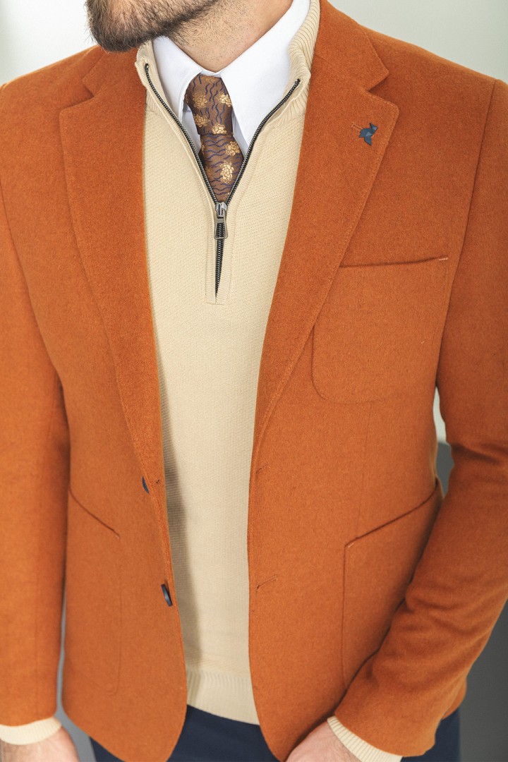 Tile Color Hanging Pocket Design Classic Premium Wool Blazer