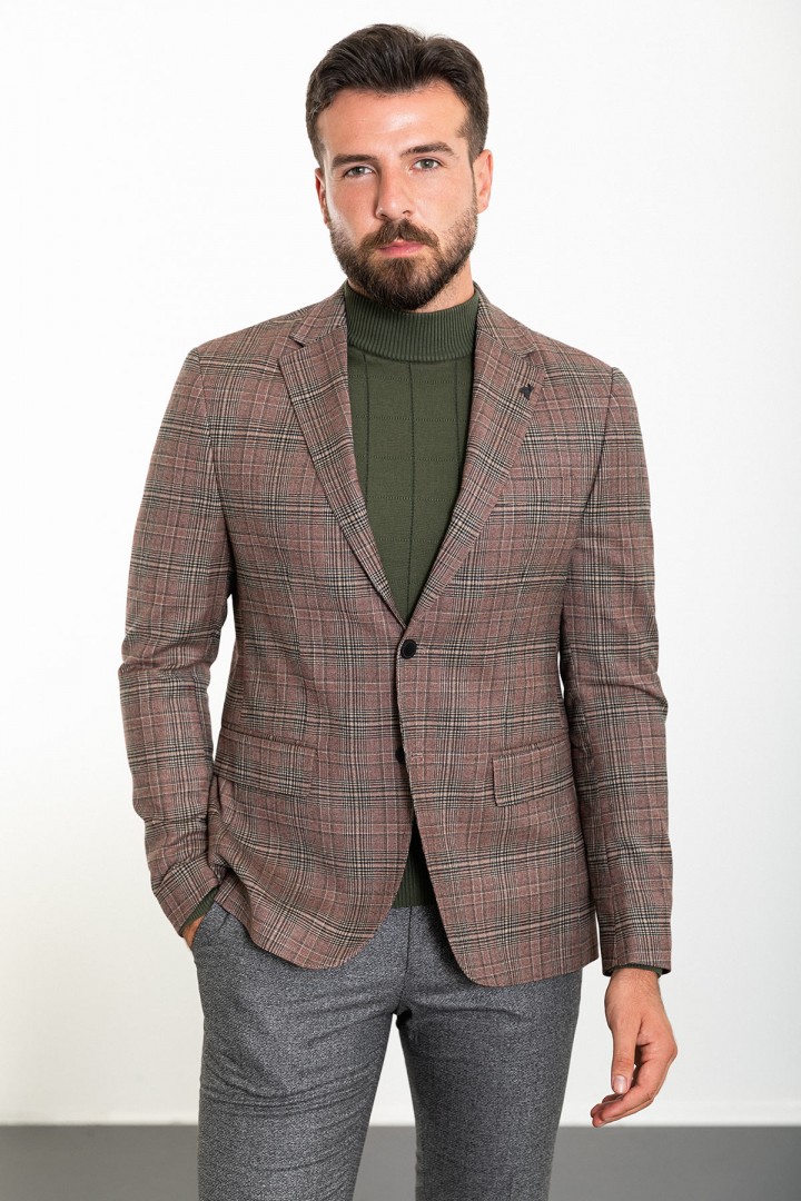 Claret Red Check Patterned Design Classic Men's Wool Premium Blazer