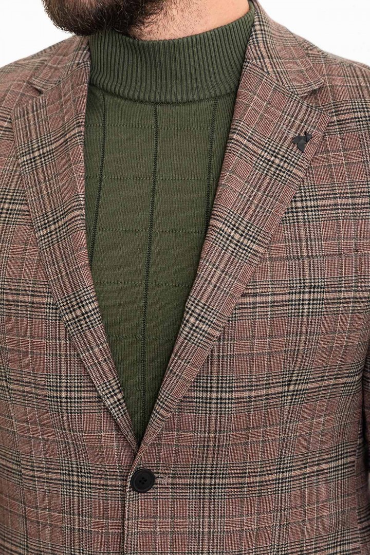 Claret Red Check Patterned Design Classic Men's Wool Premium Blazer
