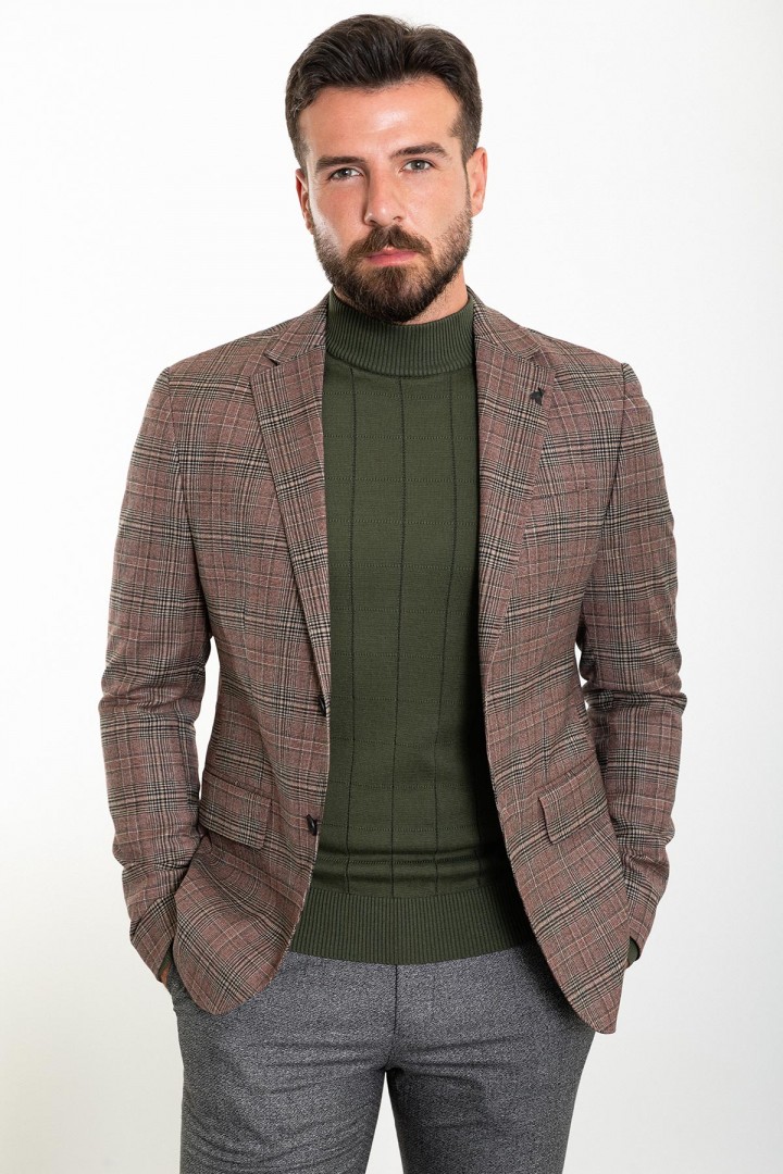 Claret Red Check Patterned Design Classic Men's Wool Premium Blazer