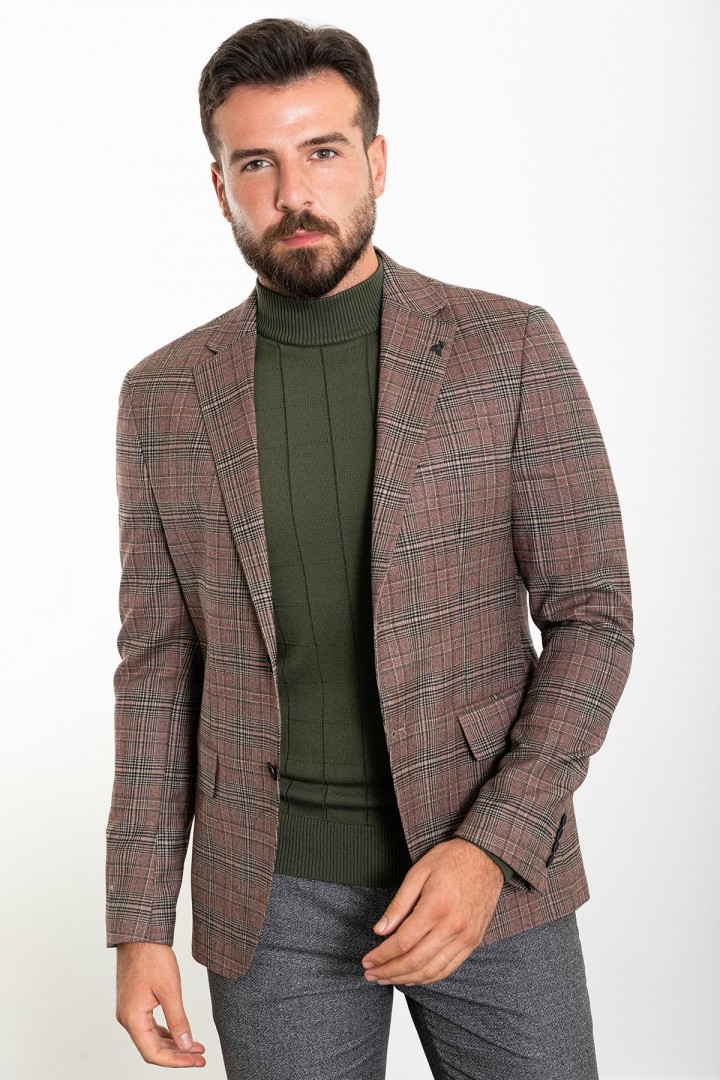 Claret Red Check Patterned Design Classic Men's Wool Premium Blazer