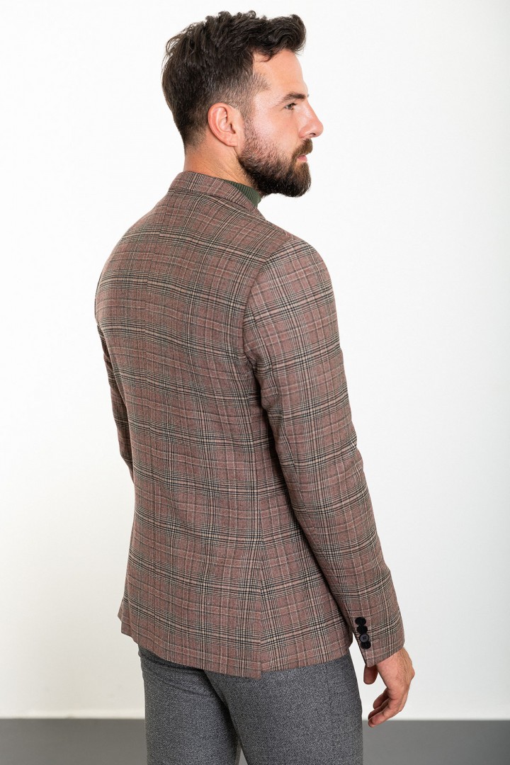 Claret Red Check Patterned Design Classic Men's Wool Premium Blazer