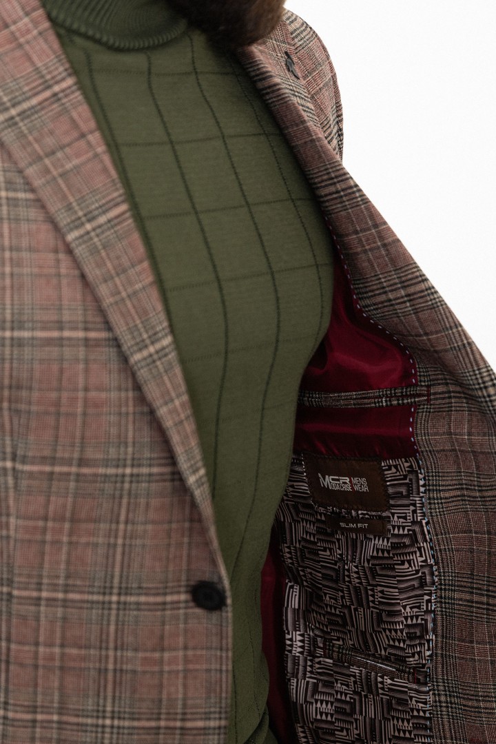 Claret Red Check Patterned Design Classic Men's Wool Premium Blazer