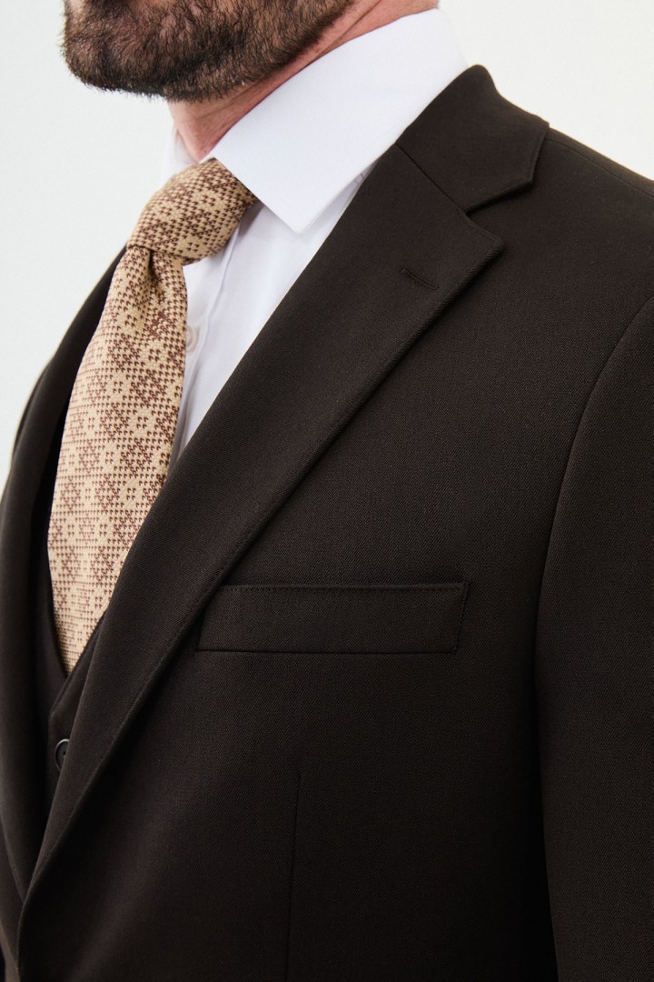 Brown Color Wool And Viscose Fabric Classic Men's Suit