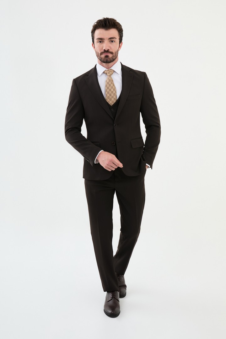 Brown Color Wool And Viscose Fabric Classic Men's Suit