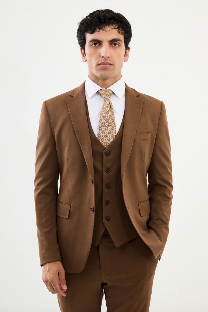 Camel Color Classic Wool Men's Suit
