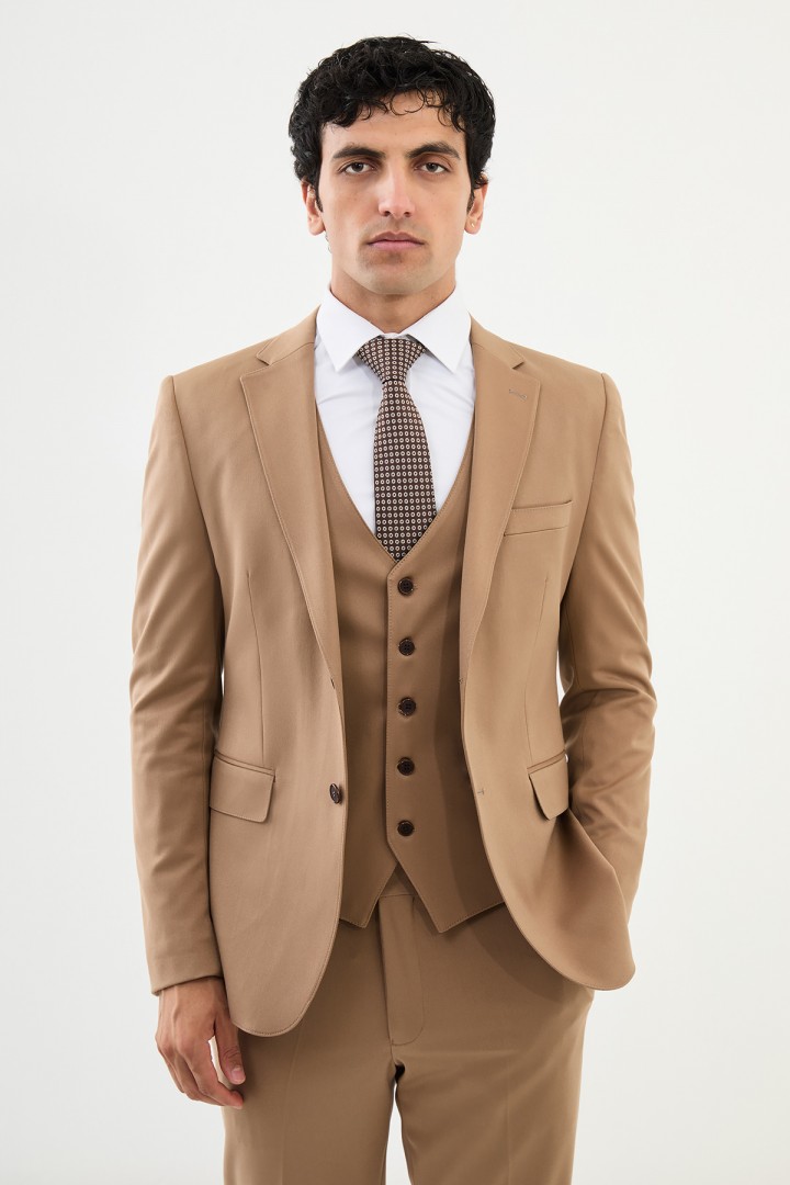 Beige Color Classic Wool Men's Suit