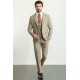 Beige Color Linen Fabric Check Patterned Design Casual Men's Suit