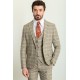 Beige Color Linen Fabric Check Patterned Design Casual Men's Suit