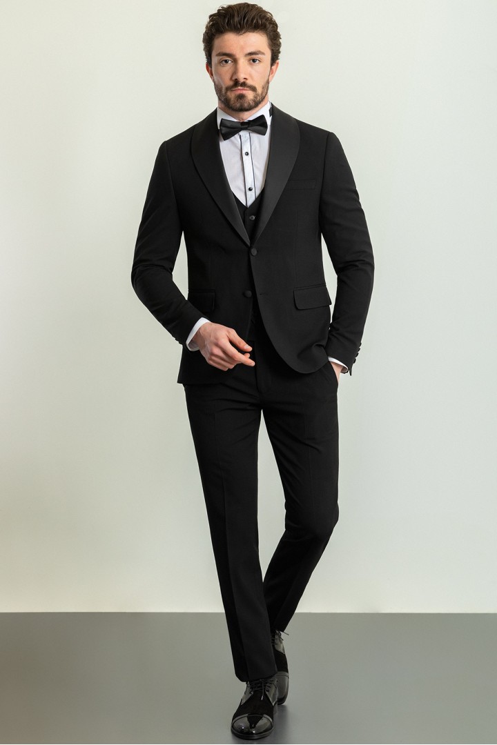 Black Color Shawl Collar Classic Wool Men's Tuxedo