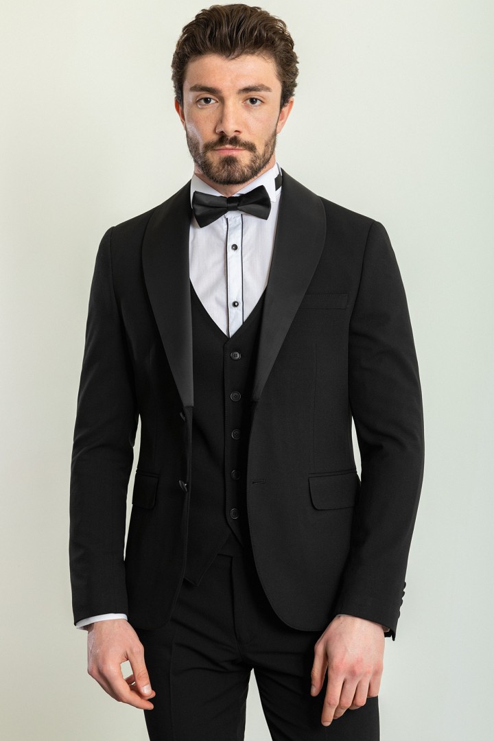 Black Color Shawl Collar Classic Wool Men's Tuxedo