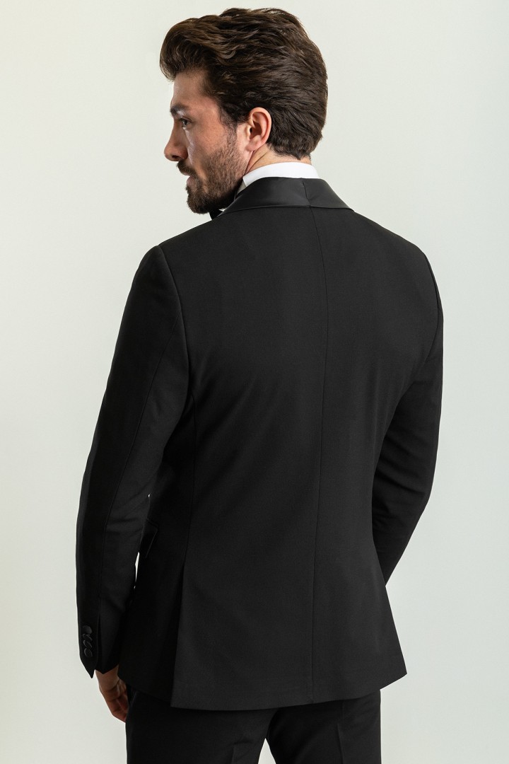 Black Color Shawl Collar Classic Wool Men's Tuxedo