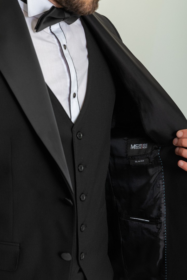 Black Color Shawl Collar Classic Wool Men's Tuxedo