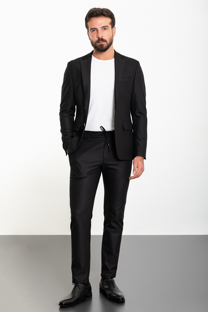 Black Color Corded Pants Design Casual Wool Men's Suit