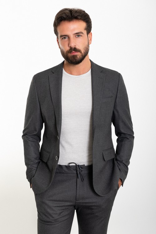 Anthracite Color Corded Pants Design Casual Wool Men's Suit