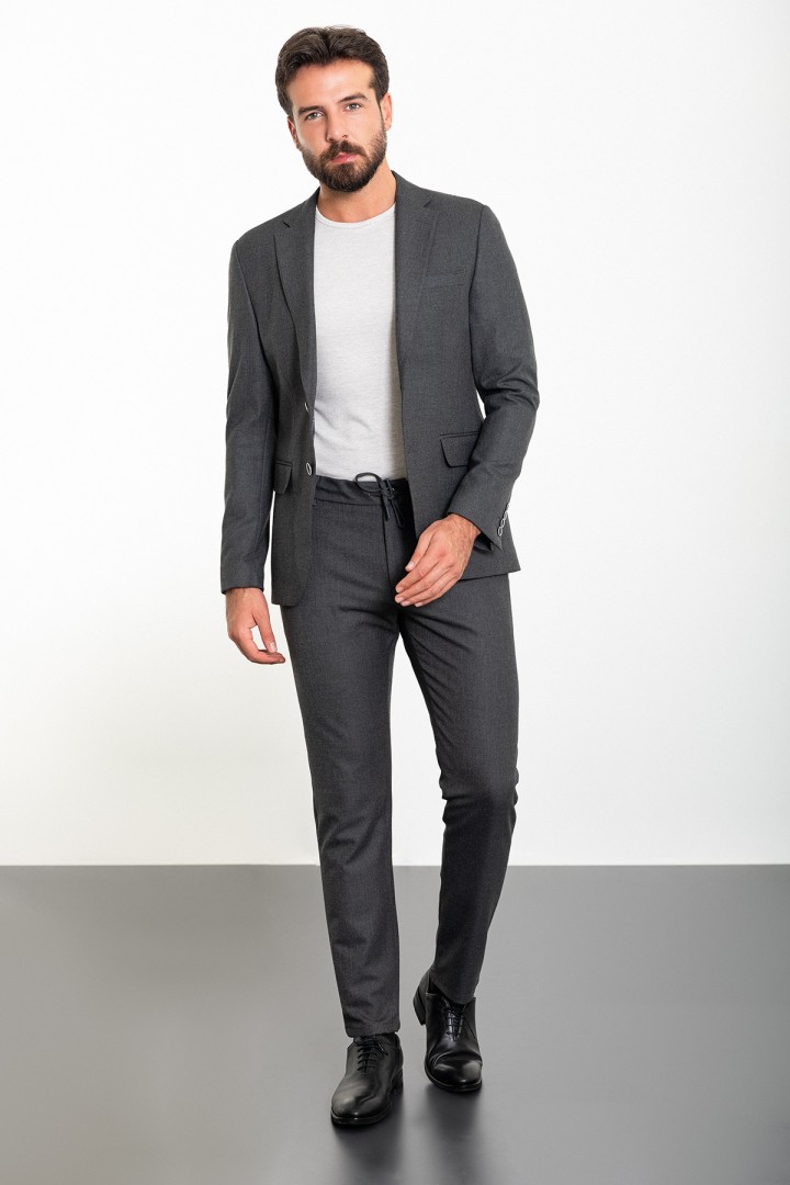 Anthracite Color Corded Pants Design Casual Wool Men's Suit
