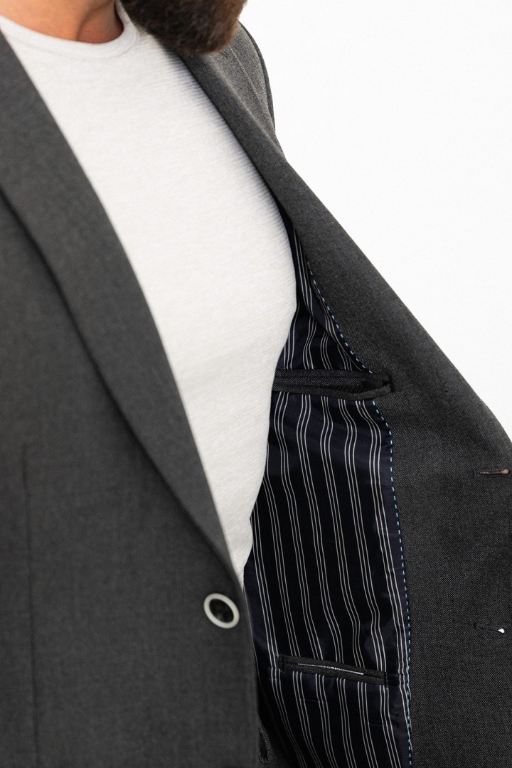 Anthracite Color Corded Pants Design Casual Wool Men's Suit