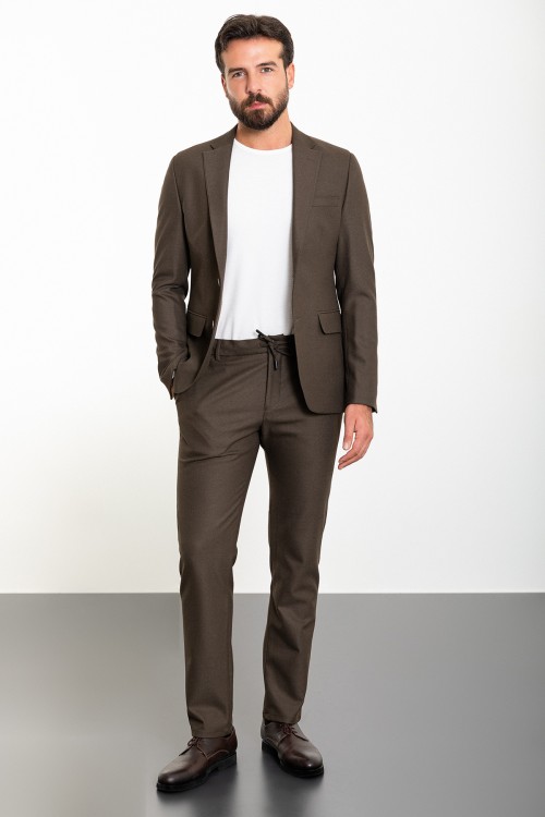 Brown Color Corded Pants Design Casual Wool Men's Suit