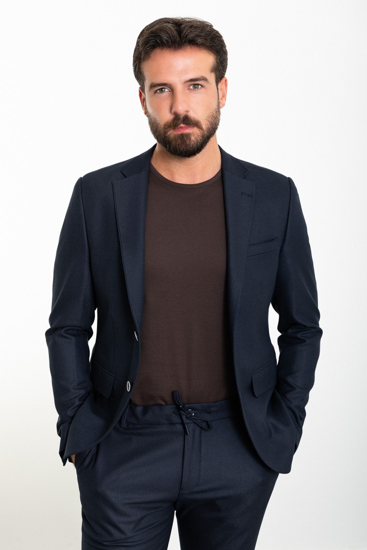 Dark Blue Color Corded Pants Design Casual Wool Men's Suit