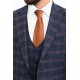 Dark Blue Color Check Patterned Design Classic Wool Men's Suit