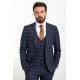 Dark Blue Color Check Patterned Design Classic Wool Men's Suit