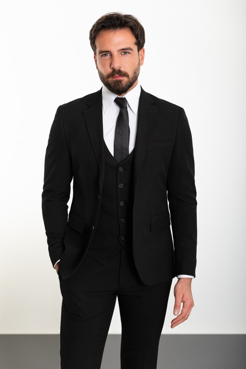 Black Color Classic Wool Men's Suit