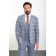 Dark Blue And Beige Color Check Patterned Design Casual Linen Men's Suit