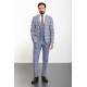 Dark Blue And Beige Color Check Patterned Design Casual Linen Men's Suit