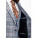 Dark Blue And Beige Color Check Patterned Design Casual Linen Men's Suit