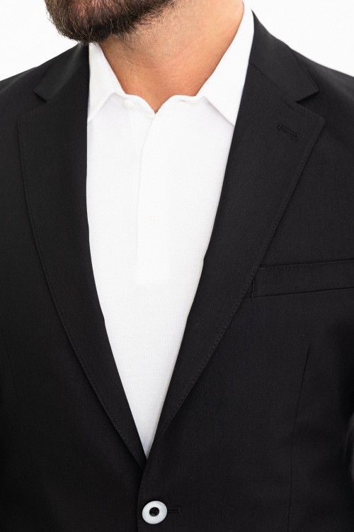Black Color Flap Pocket Design Casual Cotton Men's Suit