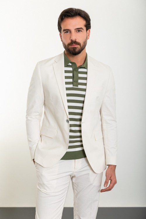 Stone Color Flap Pocket Design Casual Cotton Men's Suit