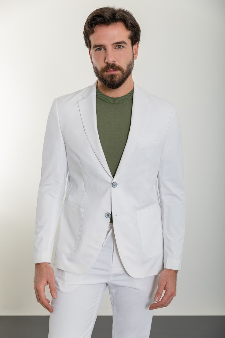 Ecru Color Hanging Pocket And Drawstring Design Casual Men's Suit