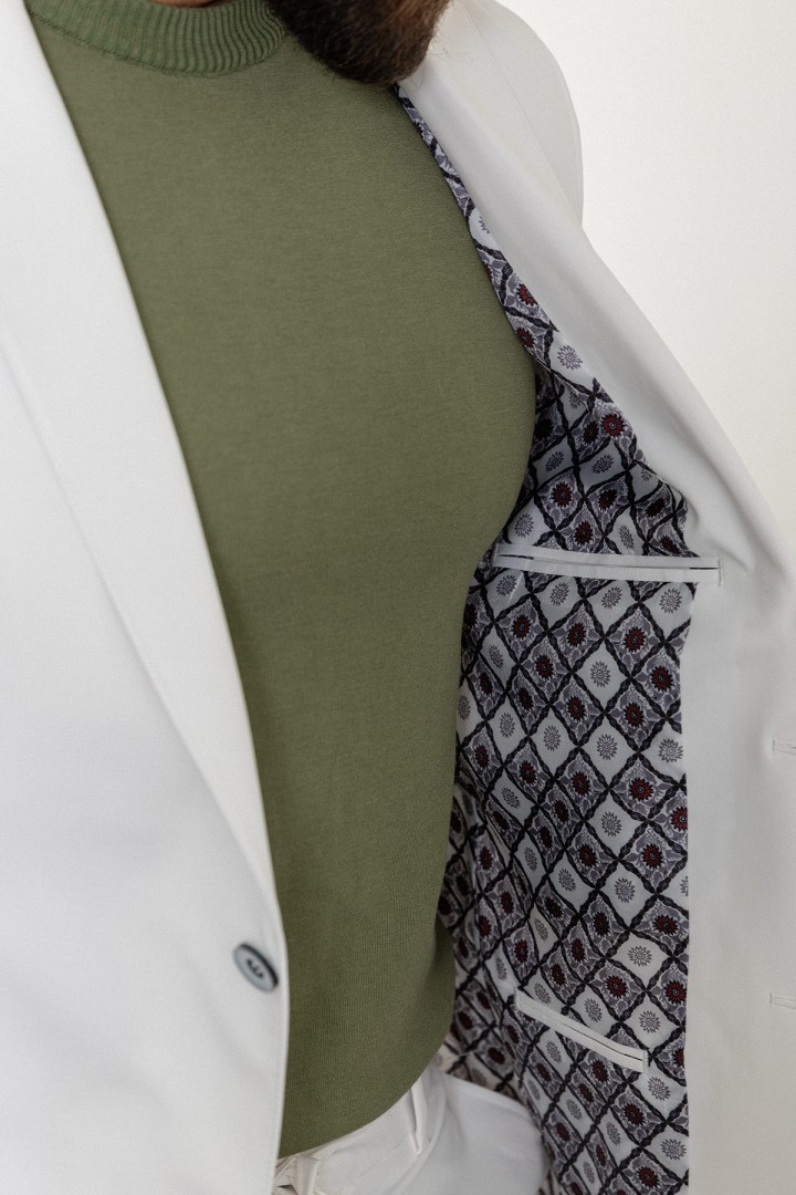 Ecru Color Hanging Pocket And Drawstring Design Casual Men's Suit