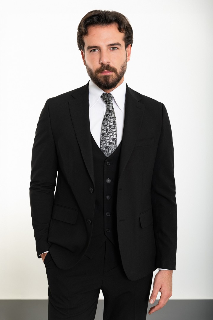 Black Color Classic Wool Men's Suit