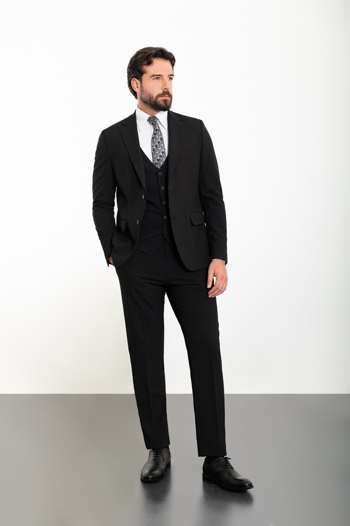 Black Color Classic Wool Men's Suit