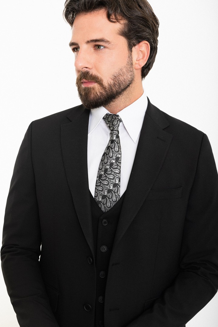 Black Color Classic Wool Men's Suit