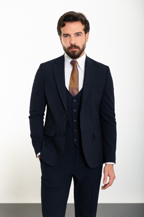 Dark Blue Color Classic Wool Men's Suit