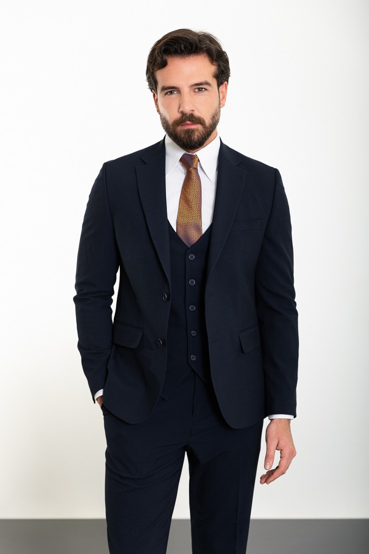 Dark Blue Color Classic Wool Men's Suit