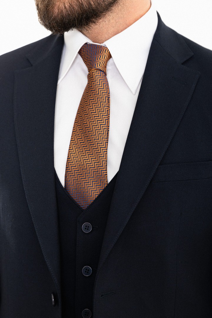 Dark Blue Color Classic Wool Men's Suit